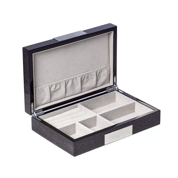 Gloss Lacquer Weathered Steel Gray Finish Wood Box with Brushed Stainless Steel Accents J. Schrecker Jewelry Hopkinsville, KY