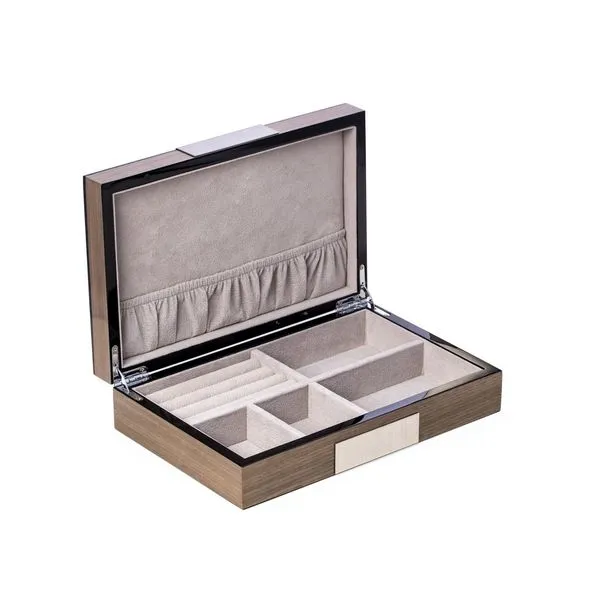 Gloss Lacquer Gray Ash Finish Wood Box with Brushed Stainless Steel Accents Image 2 J. Schrecker Jewelry Hopkinsville, KY