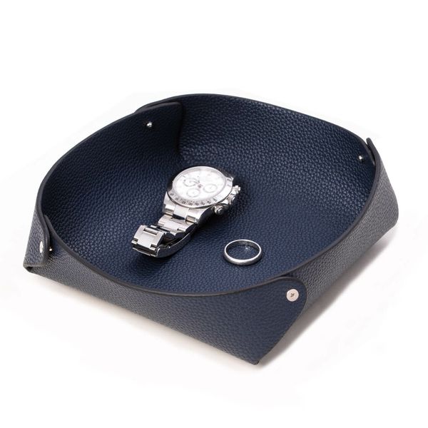 Navy Blue Grain Textured Leather Catch-All Valet Tray J. Schrecker Jewelry Hopkinsville, KY