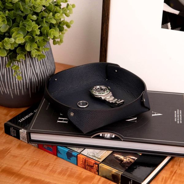 Black Grain Textured Leather Catch-All Valet Tray J. Schrecker Jewelry Hopkinsville, KY