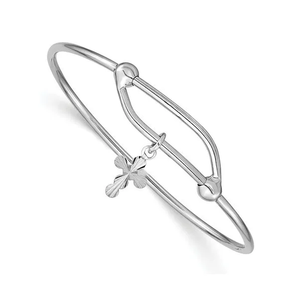 Sterling Silver Baby Bangle Bracelet with Diamond Cut Cross Charm J. Schrecker Jewelry Hopkinsville, KY