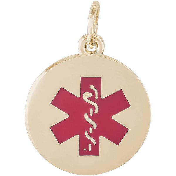 Gold Plated Sterling Silver Medical Alert Symbol Charm with Red Enamel Detail J. Schrecker Jewelry Hopkinsville, KY