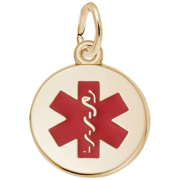 Gold Plated Sterling Silver Medical Symbol Disc Charm with Red Enamel Detail J. Schrecker Jewelry Hopkinsville, KY