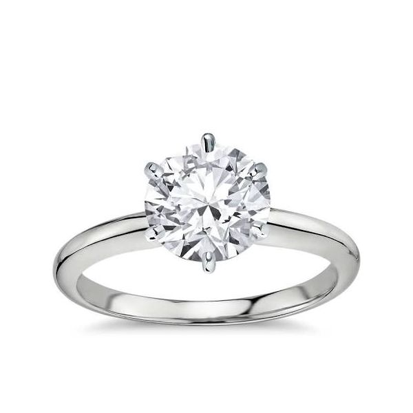Classic 14 Karat White Gold Solitaire Engagement Ring With 1.04 Carat Carizza 74 Facet Round Diamond J. Thomas Jewelers Rochester Hills, MI