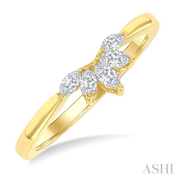 14 Karat Yellow Gold Half Moon Shape Diamond Band J. Thomas Jewelers Rochester Hills, MI