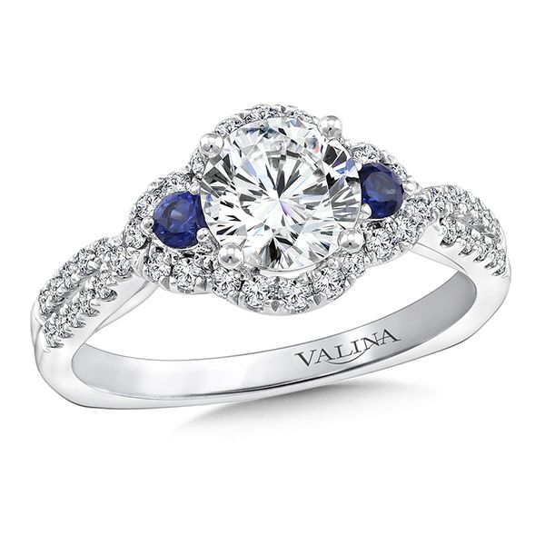 Valina Diamond and Blue Sapphire Halo Engagement Ring J. Thomas Jewelers Rochester Hills, MI