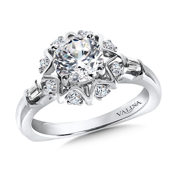 Valina Halo Engagement Ring Mounting in 14K White Gold J. Thomas Jewelers Rochester Hills, MI