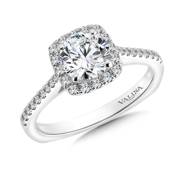 Cushion Halo Cathedral Ring J. Thomas Jewelers Rochester Hills, MI
