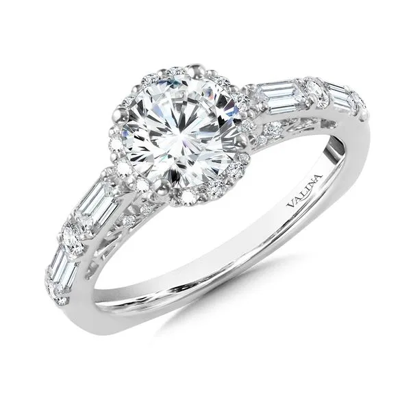 Unique Baguette Halo Engagement Ring J. Thomas Jewelers Rochester Hills, MI