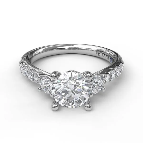 Classic Three Stone  Pave Engagement Ring Image 2 J. Thomas Jewelers Rochester Hills, MI