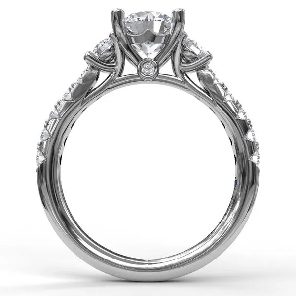 Classic Three Stone  Pave Engagement Ring Image 3 J. Thomas Jewelers Rochester Hills, MI