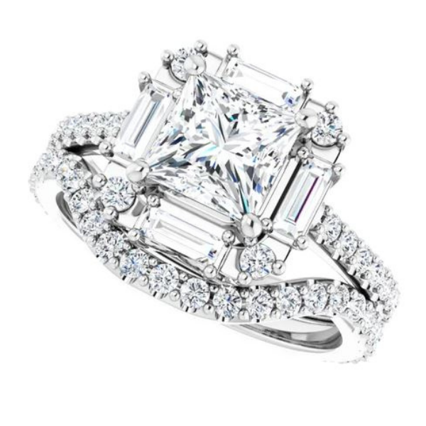 Baguette And Round Square Halo Ring J. Thomas Jewelers Rochester Hills, MI