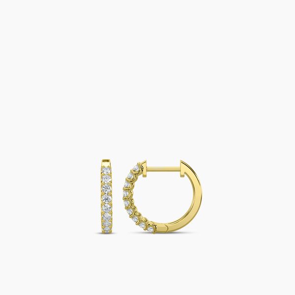 Gold Diamond Huggie Hoop Earrings J. Thomas Jewelers Rochester Hills, MI