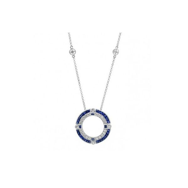Breathtaking Vintage-Inspired White Gold Diamond and Sapphire Necklace J. Thomas Jewelers Rochester Hills, MI
