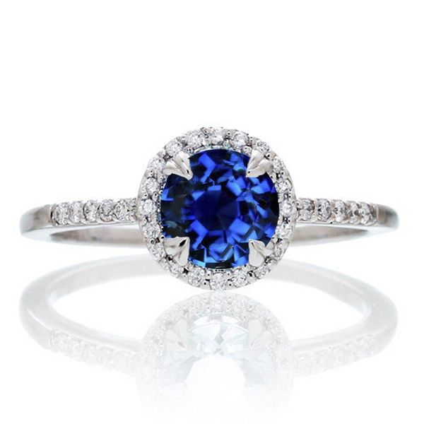 Halo Blue Sapphire Ring J. Thomas Jewelers Rochester Hills, MI