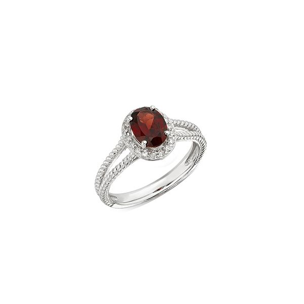 Oval Halo Garnet Ring With Diamonds J. Thomas Jewelers Rochester Hills, MI