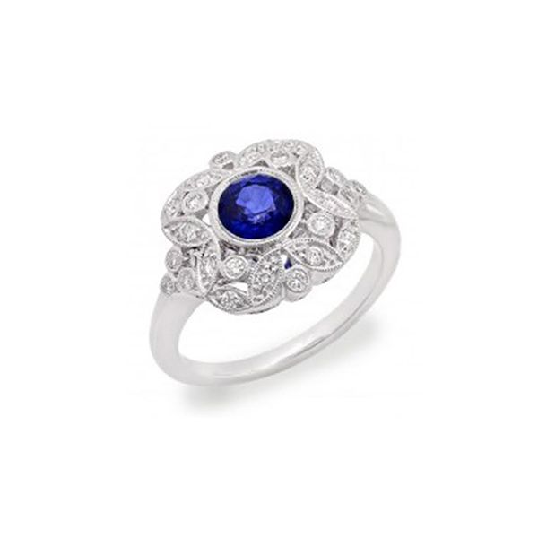 18 Karat White Gold Diamond and Sapphire Ring J. Thomas Jewelers Rochester Hills, MI