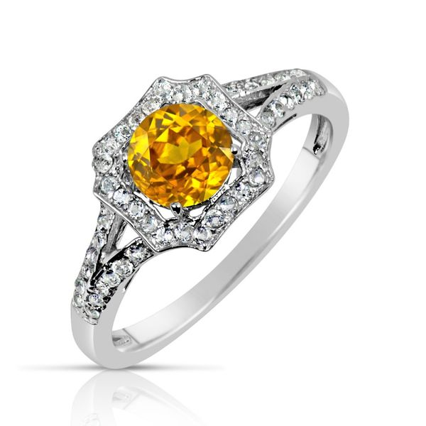 Golden Citrine and White Topaz Halo Ring J. Thomas Jewelers Rochester Hills, MI