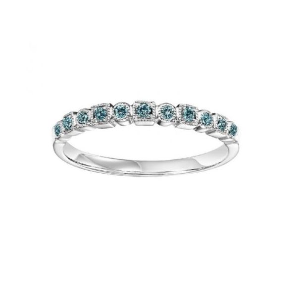 14 Karat White Gold Blue Diamond Stackable Ring J. Thomas Jewelers Rochester Hills, MI