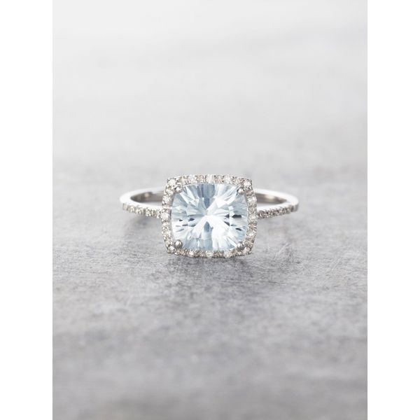 Aquamarine Diamond Halo Ring J. Thomas Jewelers Rochester Hills, MI