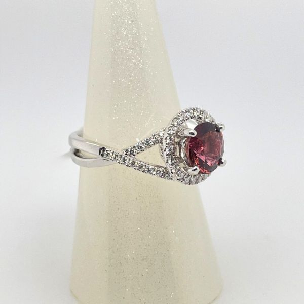 Halo Diamond And Red Tourmaline Ring Image 3 J. Thomas Jewelers Rochester Hills, MI