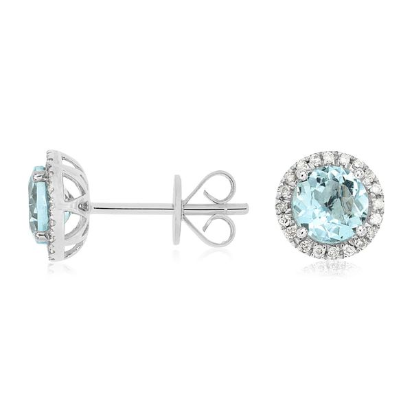 Aquamarine and Diamond Halo Studs J. Thomas Jewelers Rochester Hills, MI
