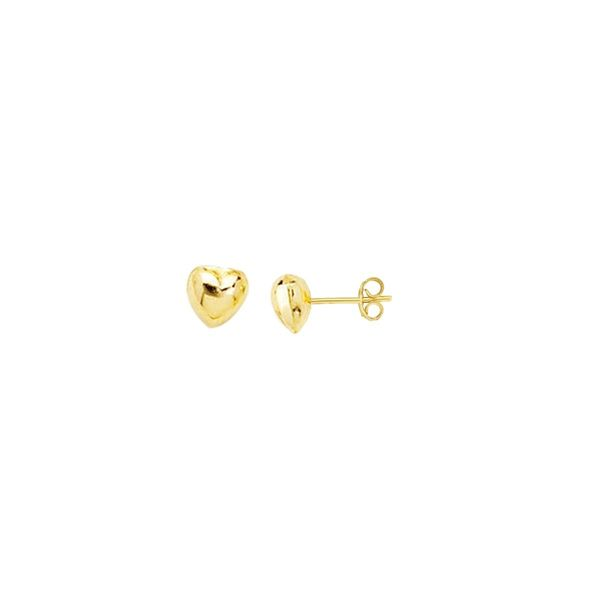 14 Karat Yellow Gold Puffed Heart Ear Studs J. Thomas Jewelers Rochester Hills, MI