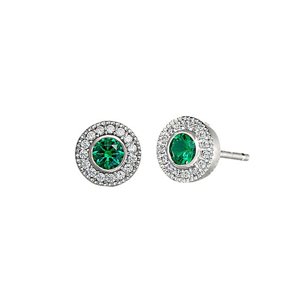 Platinum Finish Sterling Silver Simulated Emerald Earrings J. Thomas Jewelers Rochester Hills, MI