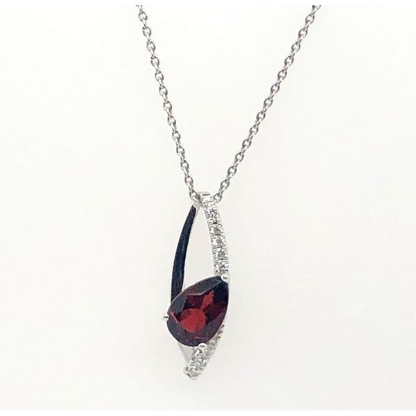 White Gold Garnet Pendant Image 2 J. Thomas Jewelers Rochester Hills, MI