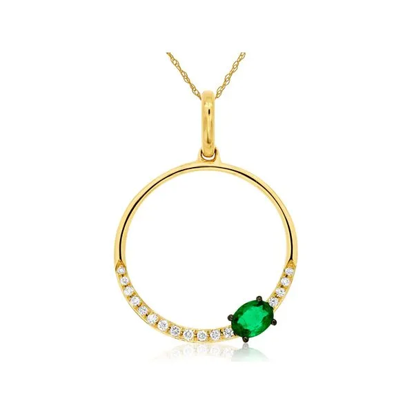 Diamond and Emerald Open Circle Pendant J. Thomas Jewelers Rochester Hills, MI