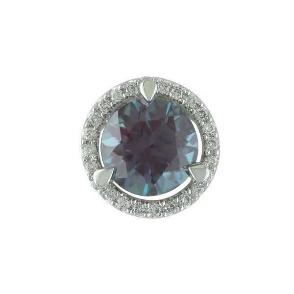Created Alexandrite Diamond Halo Pendant J. Thomas Jewelers Rochester Hills, MI
