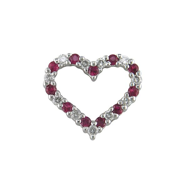 Ladies 14K White Gold Ruby and Diamond Heart Pendant J. Thomas Jewelers Rochester Hills, MI