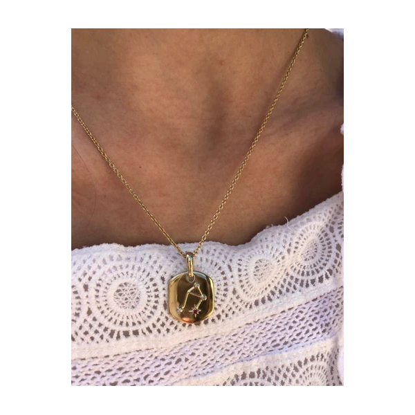 Libra Scales Pink Tourmaline & Diamond Constellation Tag Pendant Necklace Image 2 J. Thomas Jewelers Rochester Hills, MI