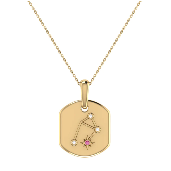 Libra Scales Pink Tourmaline & Diamond Constellation Tag Pendant Necklace J. Thomas Jewelers Rochester Hills, MI