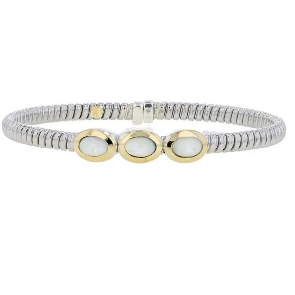 Piyaro Stainless Steel Flex Bangle With 18K Yellow Gold Accents And Mother of Pearl Center J. Thomas Jewelers Rochester Hills, MI