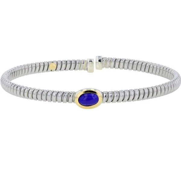 Piyaro Stainless Steel Flex Bangle With 18K Yellow Gold Accents And Blue Lapiz Center J. Thomas Jewelers Rochester Hills, MI