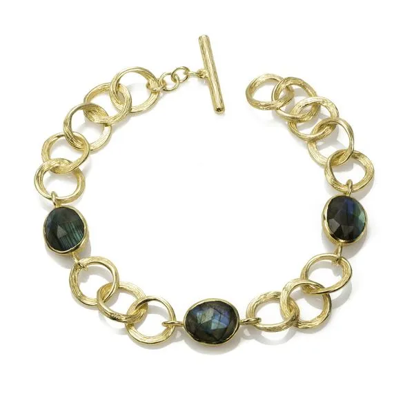 Jorge Revilla Sterling Silver With 18 Karat Gold Overlay Labradorite Circle Bracelet 8