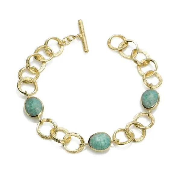 Jorge Revilla Sterling Silver With 18 Karat Gold Overlay Amazonite Circle Bracelet 8