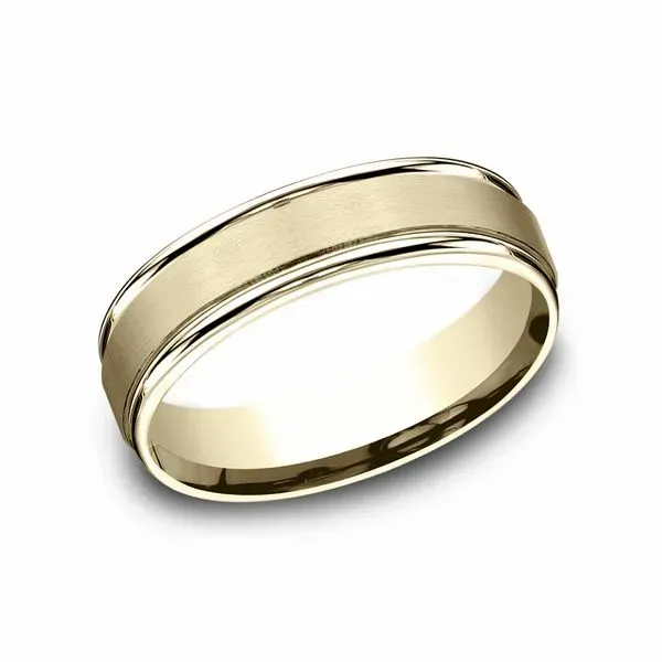 14 Karat Yellow Gold Comfort Fit Wedding Band With Satin Finish Center, 6 MM J. Thomas Jewelers Rochester Hills, MI