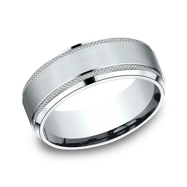 8MM Comfort-Fit Wedding Band with Knurled Edge and Satin Finish Center \ J. Thomas Jewelers Rochester Hills, MI