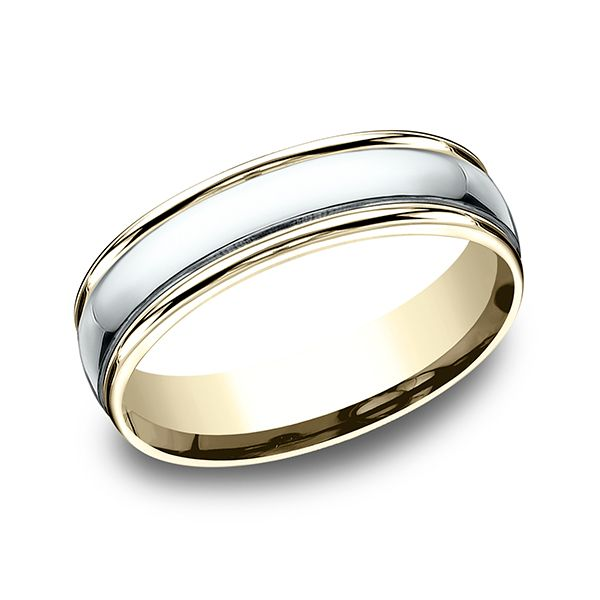14 Karat Two-Toned 6 MM Comfort-Fit High Polished Carved Band J. Thomas Jewelers Rochester Hills, MI