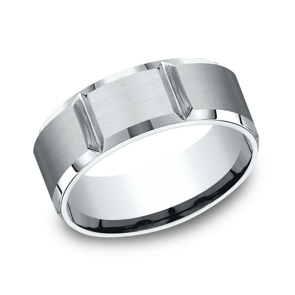 14 Karat White Gold Comfort Fit Wedding Band With 8 Satin Finish Sections, 8 MM J. Thomas Jewelers Rochester Hills, MI