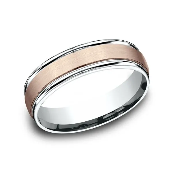 6MM Comfort-Fit Two-Tone Band With Rose Gold Satin Center J. Thomas Jewelers Rochester Hills, MI