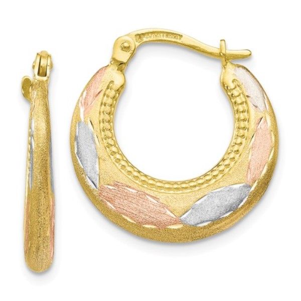 10 Karat Rose Gold With Yellow And White Rhodium Hoop Earrings J. Thomas Jewelers Rochester Hills, MI