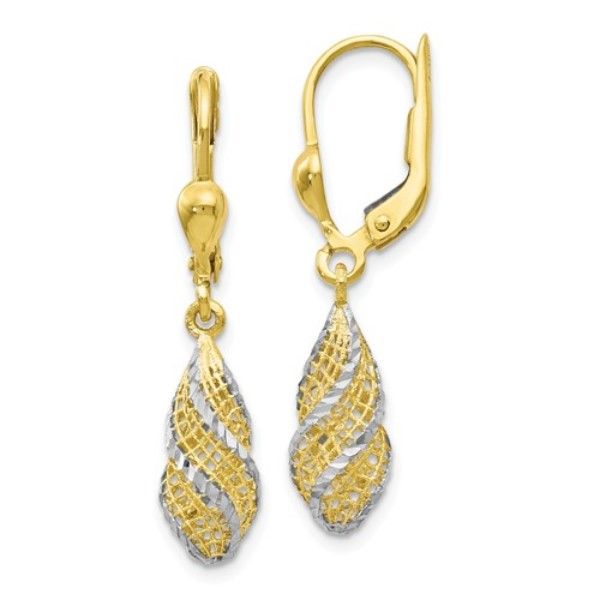 10 Karat Rhodium-Plated Polished Diamond Cut Filigree Lever Back Earrings J. Thomas Jewelers Rochester Hills, MI