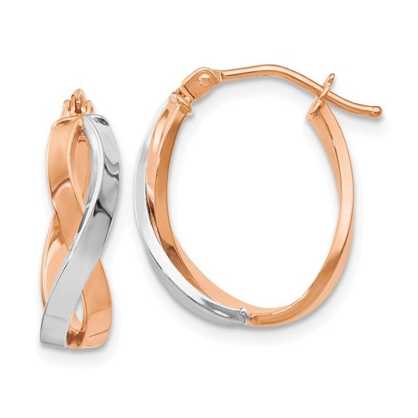 14 Karat Rose Gold Two-Tone Polished Hinged Hoop Earrings J. Thomas Jewelers Rochester Hills, MI