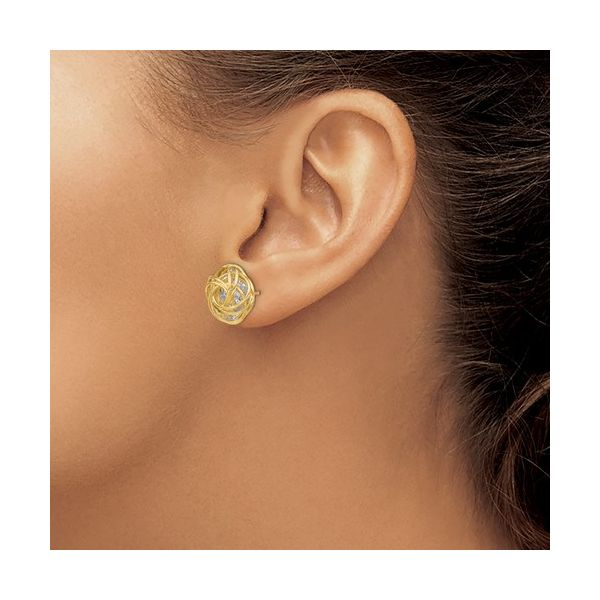 Leslie's 14K Two-Tone Polished Diamond Cut Love Knot Earring Image 2 J. Thomas Jewelers Rochester Hills, MI