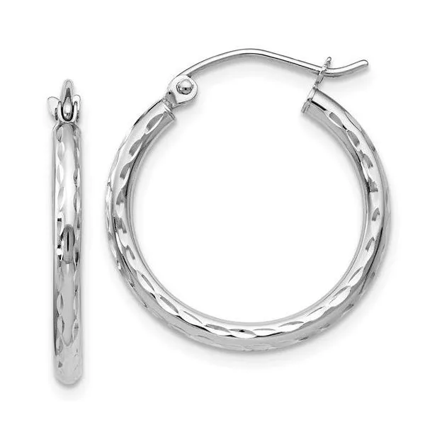 Leslie's 14 Karat White Gold Textured Hoop Earrings J. Thomas Jewelers Rochester Hills, MI