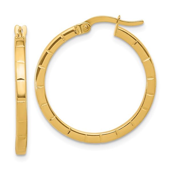 14K Polished and Grooved Round Hoop Earrings J. Thomas Jewelers Rochester Hills, MI