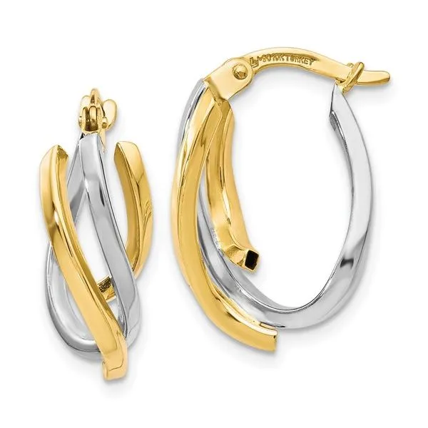 10 Karat Two Tone Gold Polished Twisted Hoop Earrings J. Thomas Jewelers Rochester Hills, MI